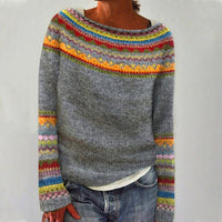 Claudia | Damen Farbenfroh Gemusterter Strickpullover