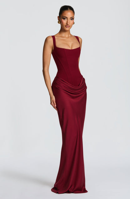 Justine | Damen Elegantes Drapiertes Abend Maxikleid
