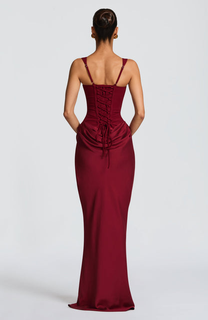 Justine | Damen Elegantes Drapiertes Abend Maxikleid