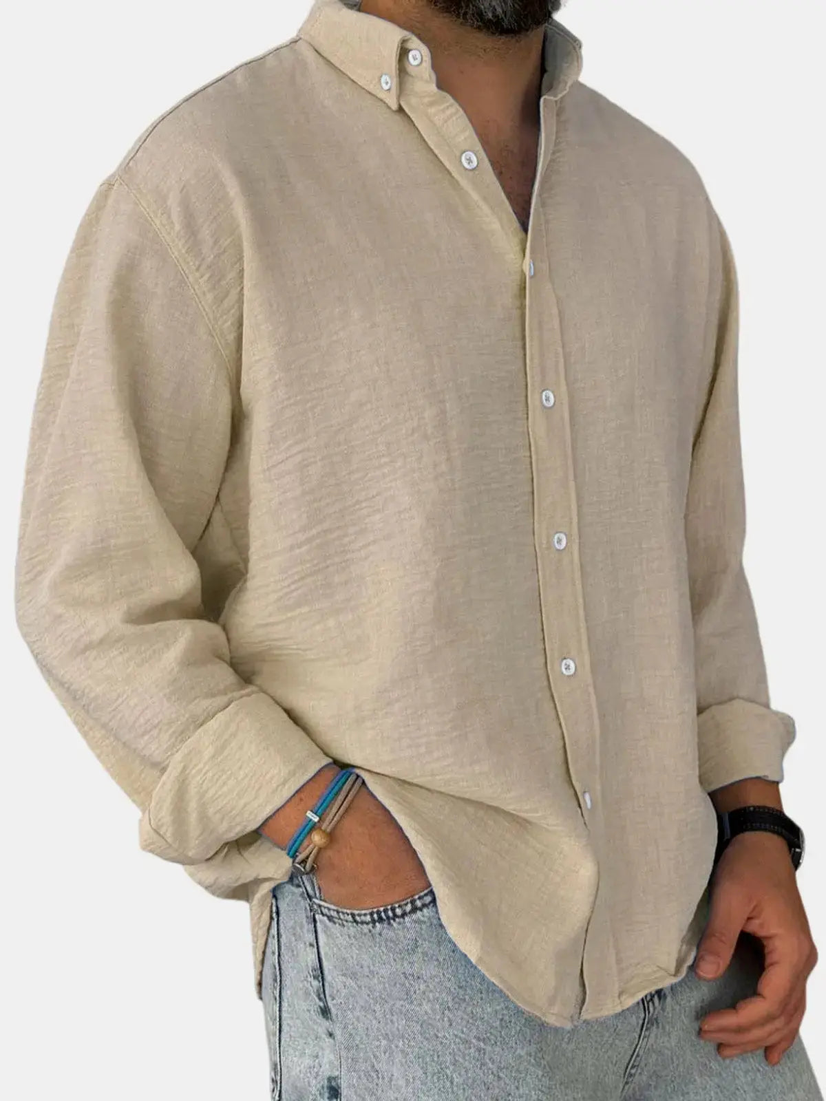 Herren Freizeit Button-Down Langarm Hemd