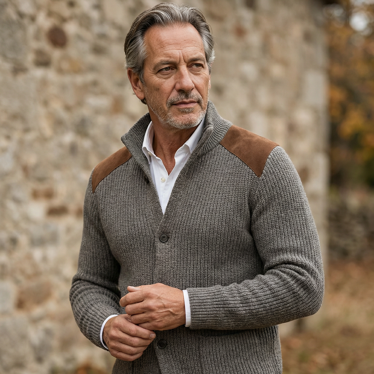 David | Herren Gestrickter Strickblazer mit Knopfleiste