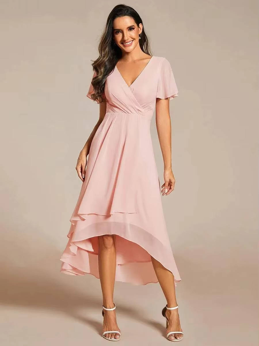 Damen Herbst Asymmetrisch Hochzeitsgast Midikleid