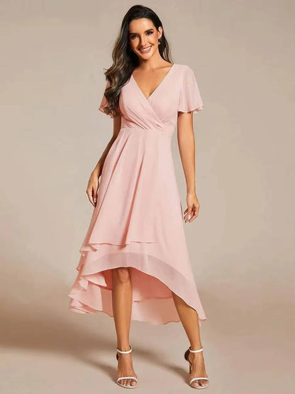 Damen Herbst Asymmetrisch Hochzeitsgast Midikleid
