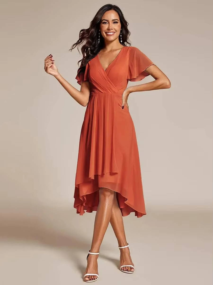 Damen Herbst Asymmetrisch Hochzeitsgast Midikleid