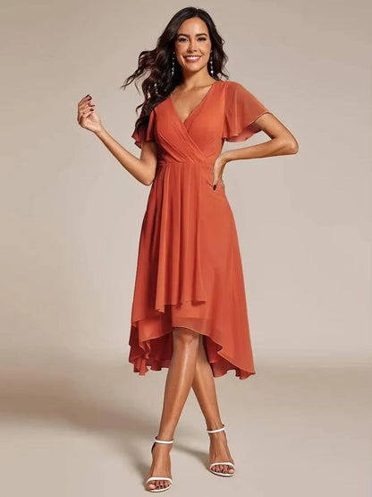 Damen Herbst Asymmetrisch Hochzeitsgast Midikleid