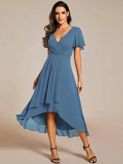 Damen Herbst Asymmetrisch Hochzeitsgast Midikleid