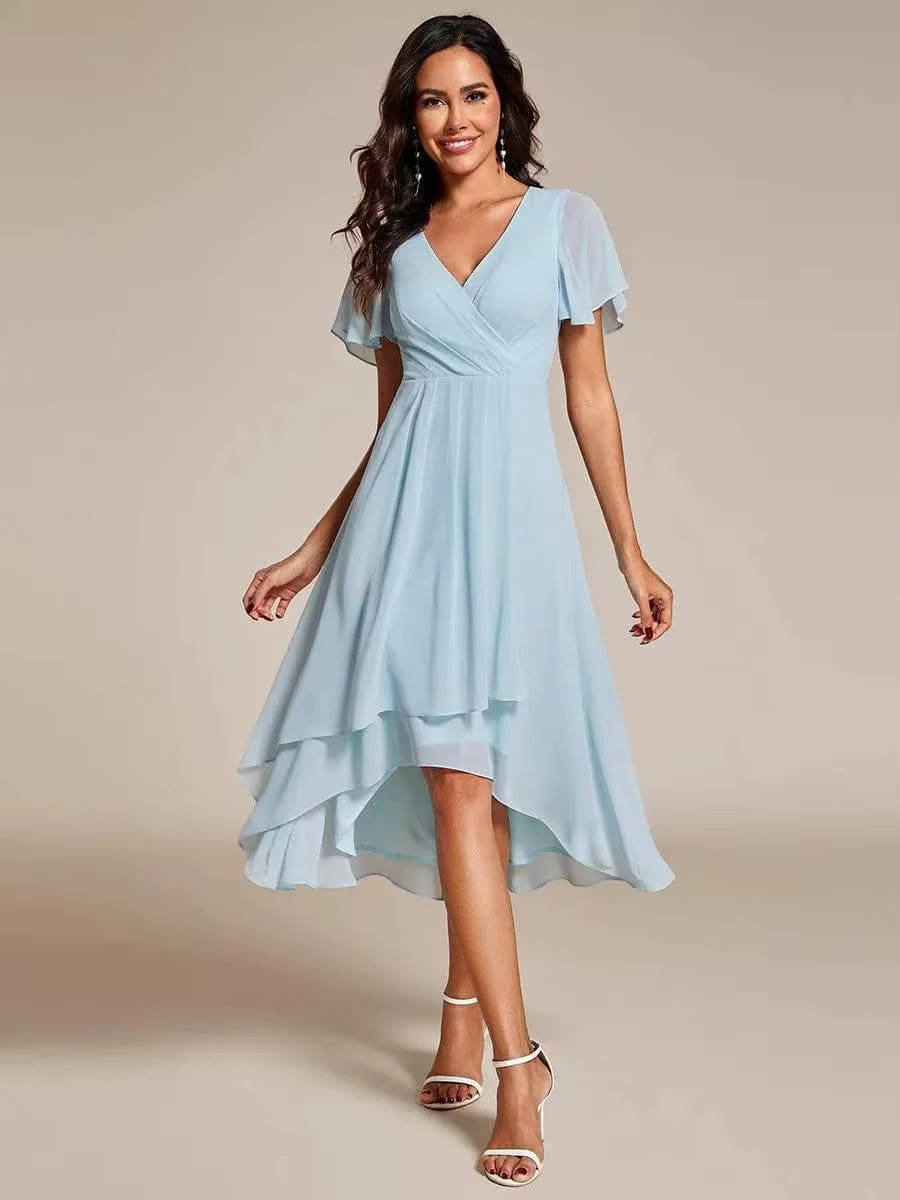 Damen Herbst Asymmetrisch Hochzeitsgast Midikleid