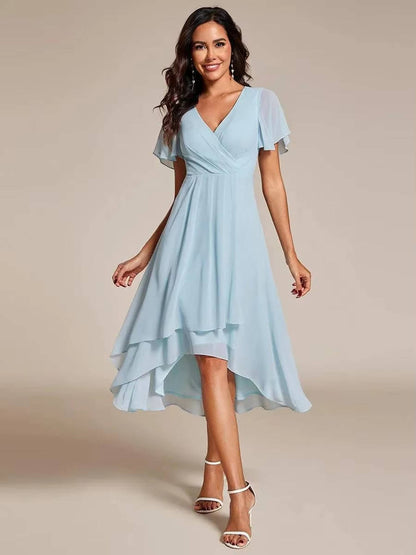 Damen Herbst Asymmetrisch Hochzeitsgast Midikleid
