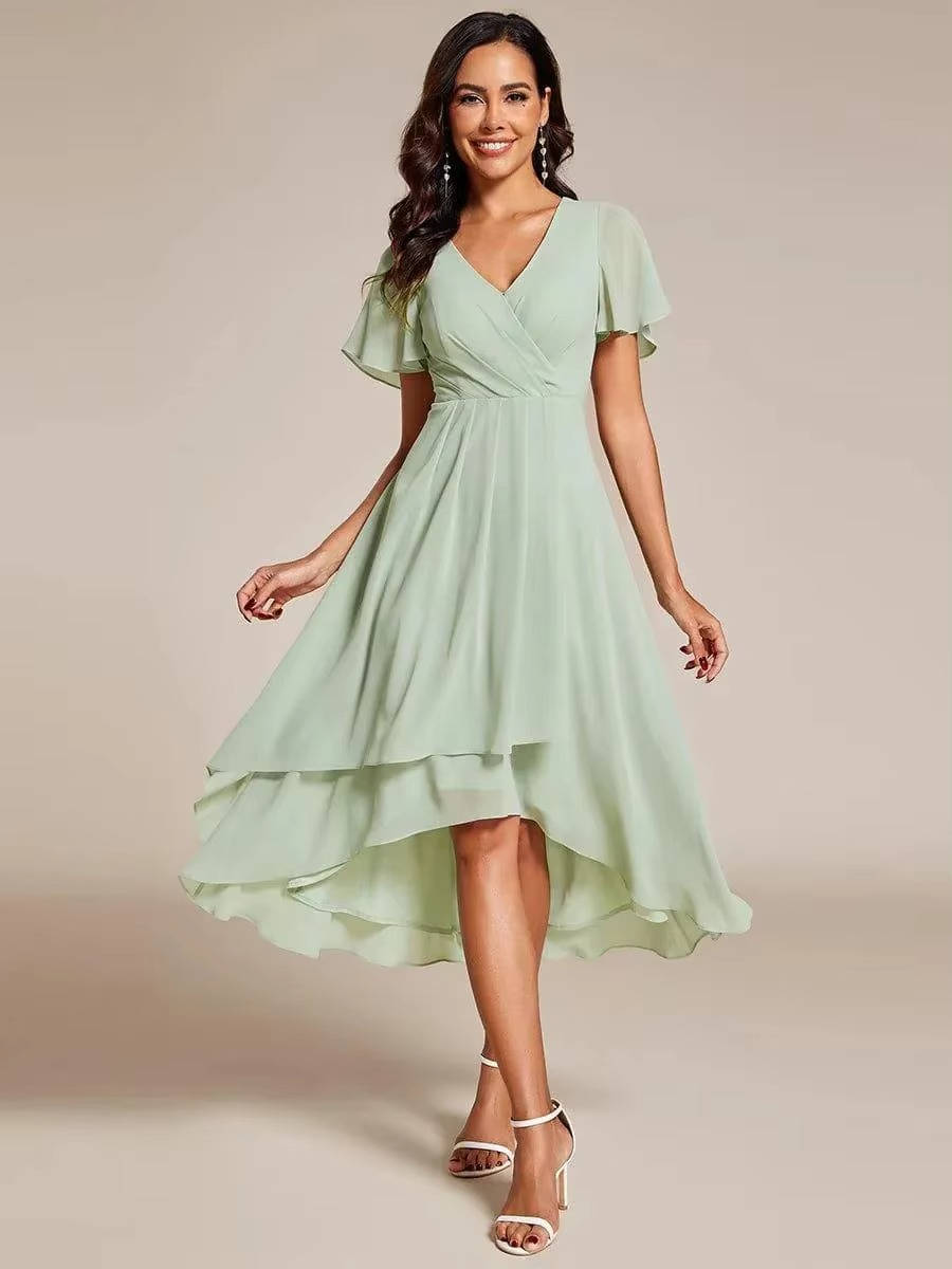 Damen Herbst Asymmetrisch Hochzeitsgast Midikleid