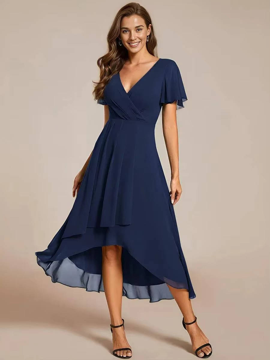Damen Herbst Asymmetrisch Hochzeitsgast Midikleid