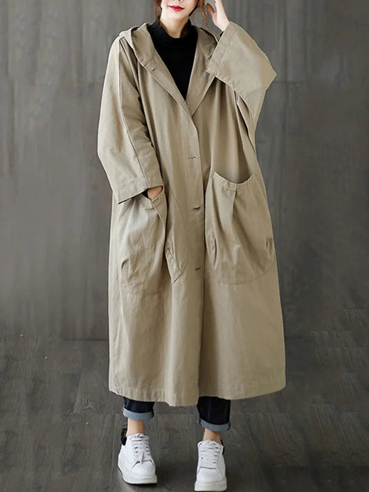 Ella | Damen Langer Wasserdichter Kapuze Trenchcoat