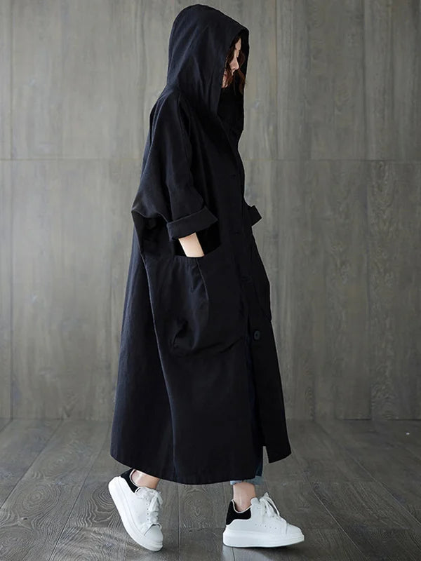Ella | Damen Langer Wasserdichter Kapuze Trenchcoat