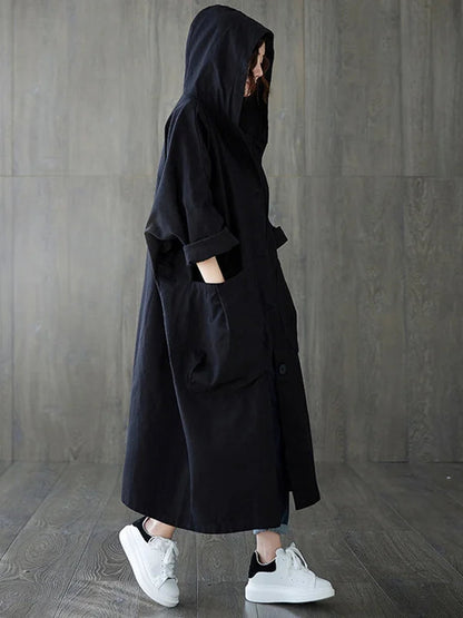 Ella | Damen Langer Wasserdichter Kapuze Trenchcoat