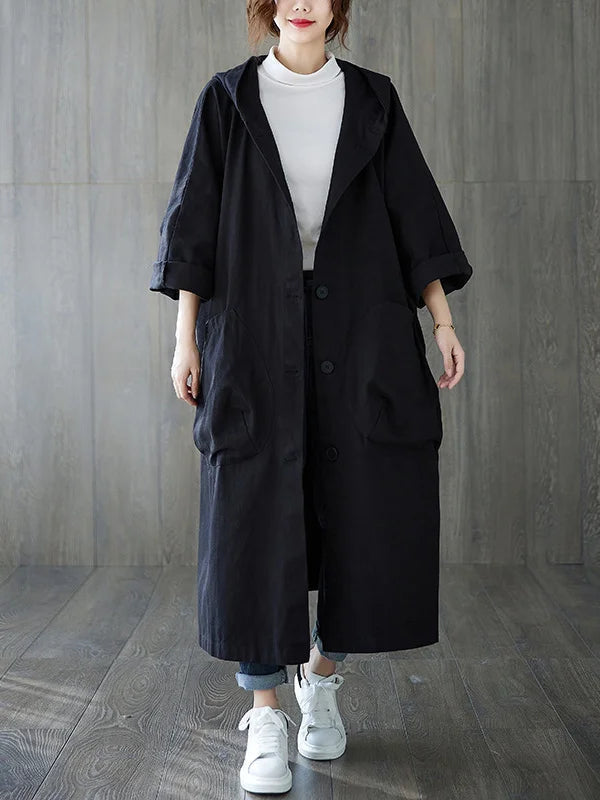 Ella | Damen Langer Wasserdichter Kapuze Trenchcoat