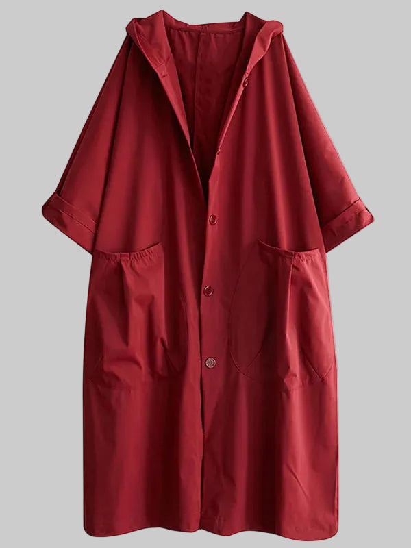 Ella | Damen Langer Wasserdichter Kapuze Trenchcoat