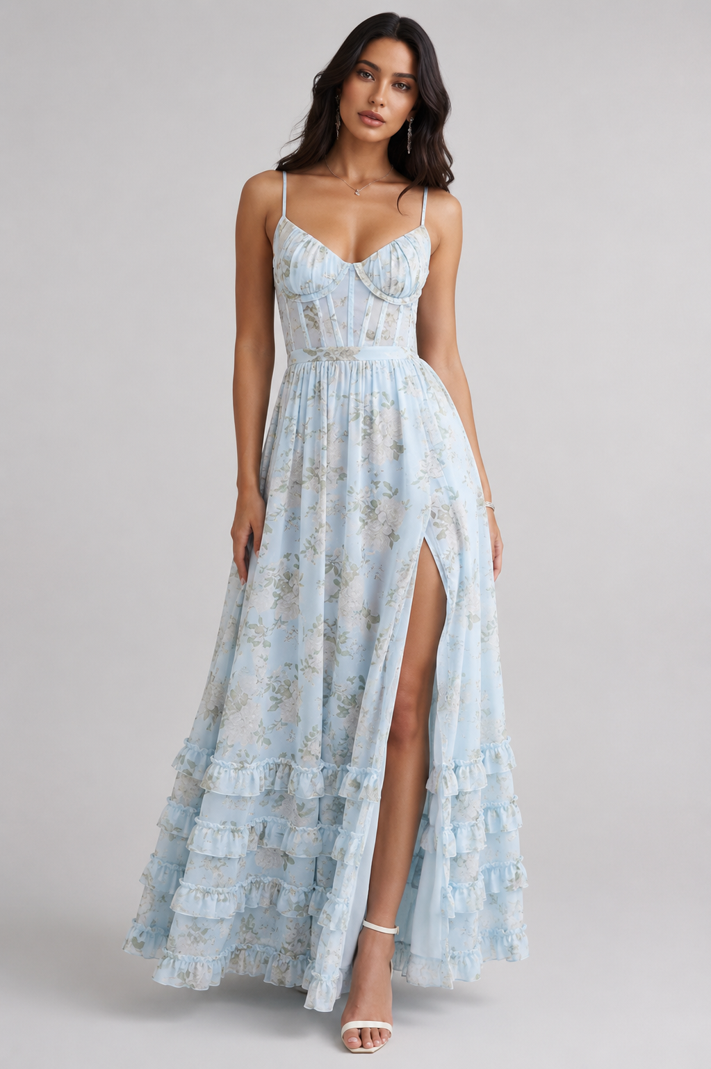 Ella | Damen Romantisches Beinschlitz Blumen Maxikleid