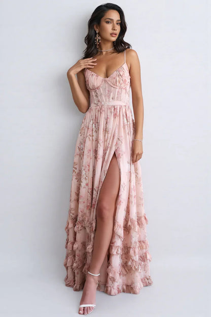 Ella | Damen Romantisches Beinschlitz Blumen Maxikleid
