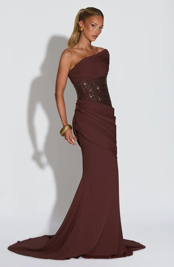 Maja | Damen Schulterfreies Glitzerndes Abendkleid