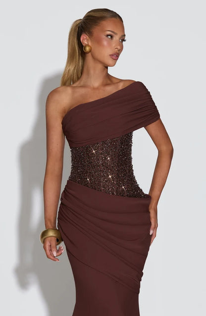 Maja | Damen Schulterfreies Glitzerndes Abendkleid