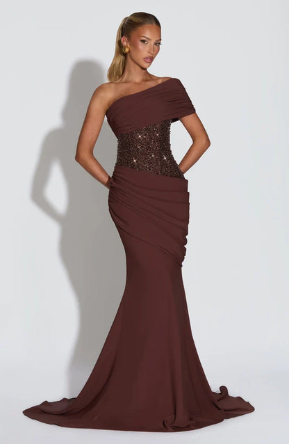 Maja | Damen Schulterfreies Glitzerndes Abendkleid