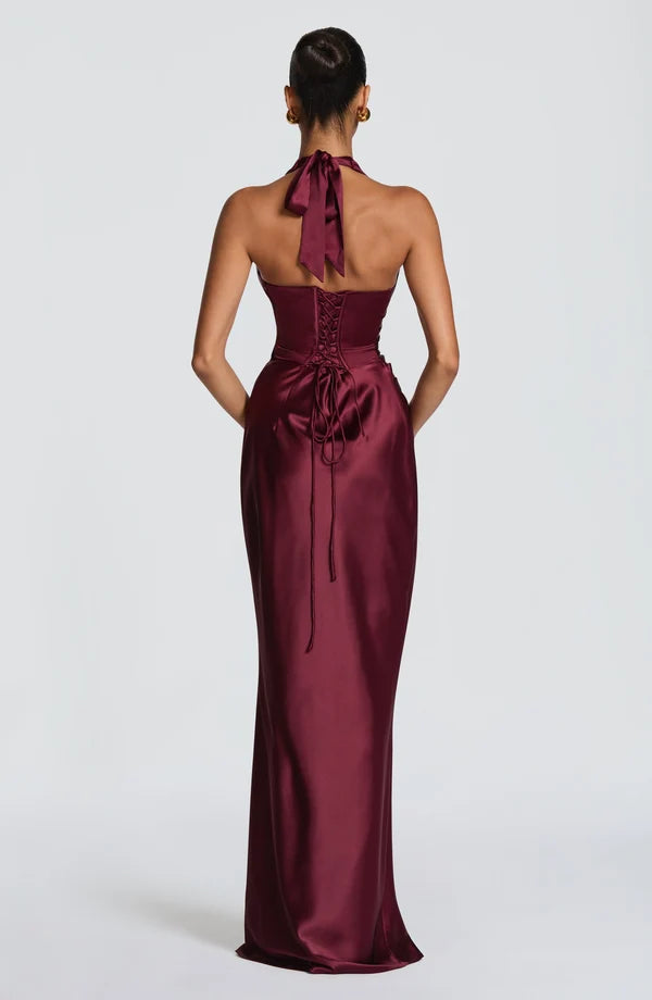 Theresa | Damen Tailliertes Rückenfreies Abendkleid mit Neckholder