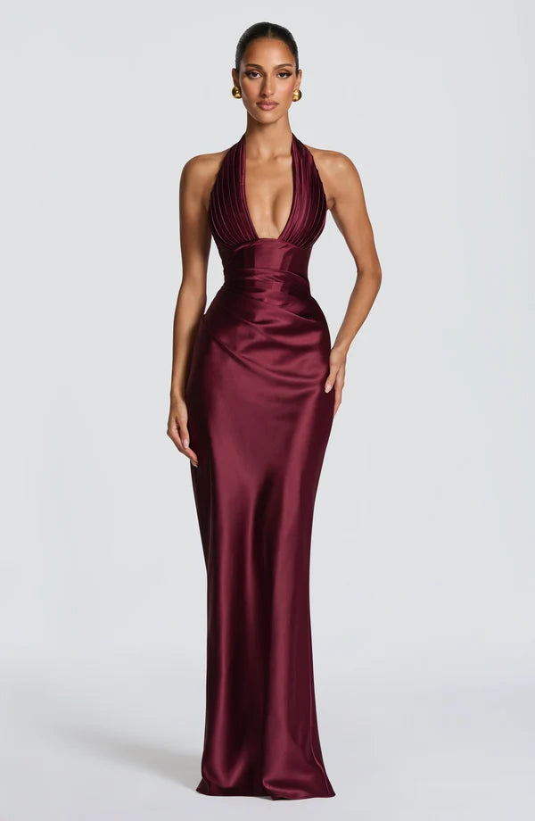 Theresa | Damen Tailliertes Rückenfreies Abendkleid mit Neckholder