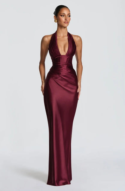 Theresa | Damen Tailliertes Rückenfreies Abendkleid mit Neckholder