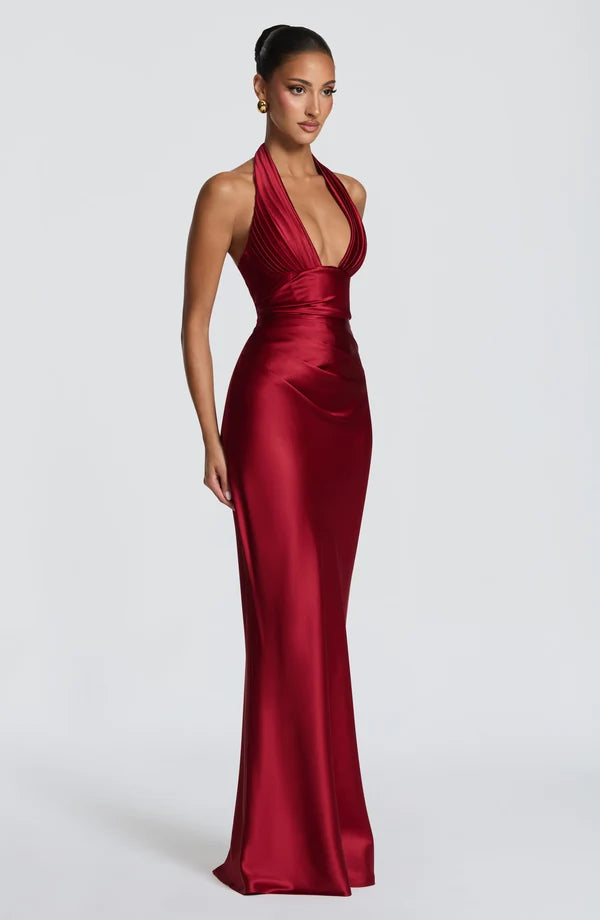 Theresa | Damen Tailliertes Rückenfreies Abendkleid mit Neckholder
