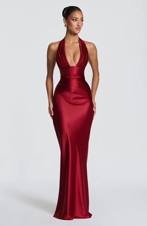 Theresa | Damen Tailliertes Rückenfreies Abendkleid mit Neckholder