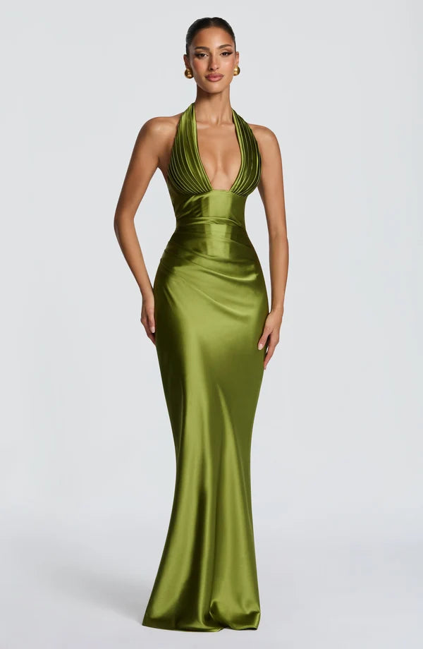 Theresa | Damen Tailliertes Rückenfreies Abendkleid mit Neckholder