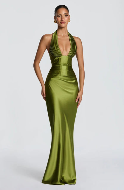 Theresa | Damen Tailliertes Rückenfreies Abendkleid mit Neckholder