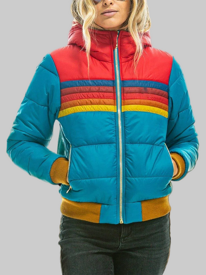 Emilia | Damen Farbenfrohe Wattierte Kapuzenjacke mit Reißverschluss
