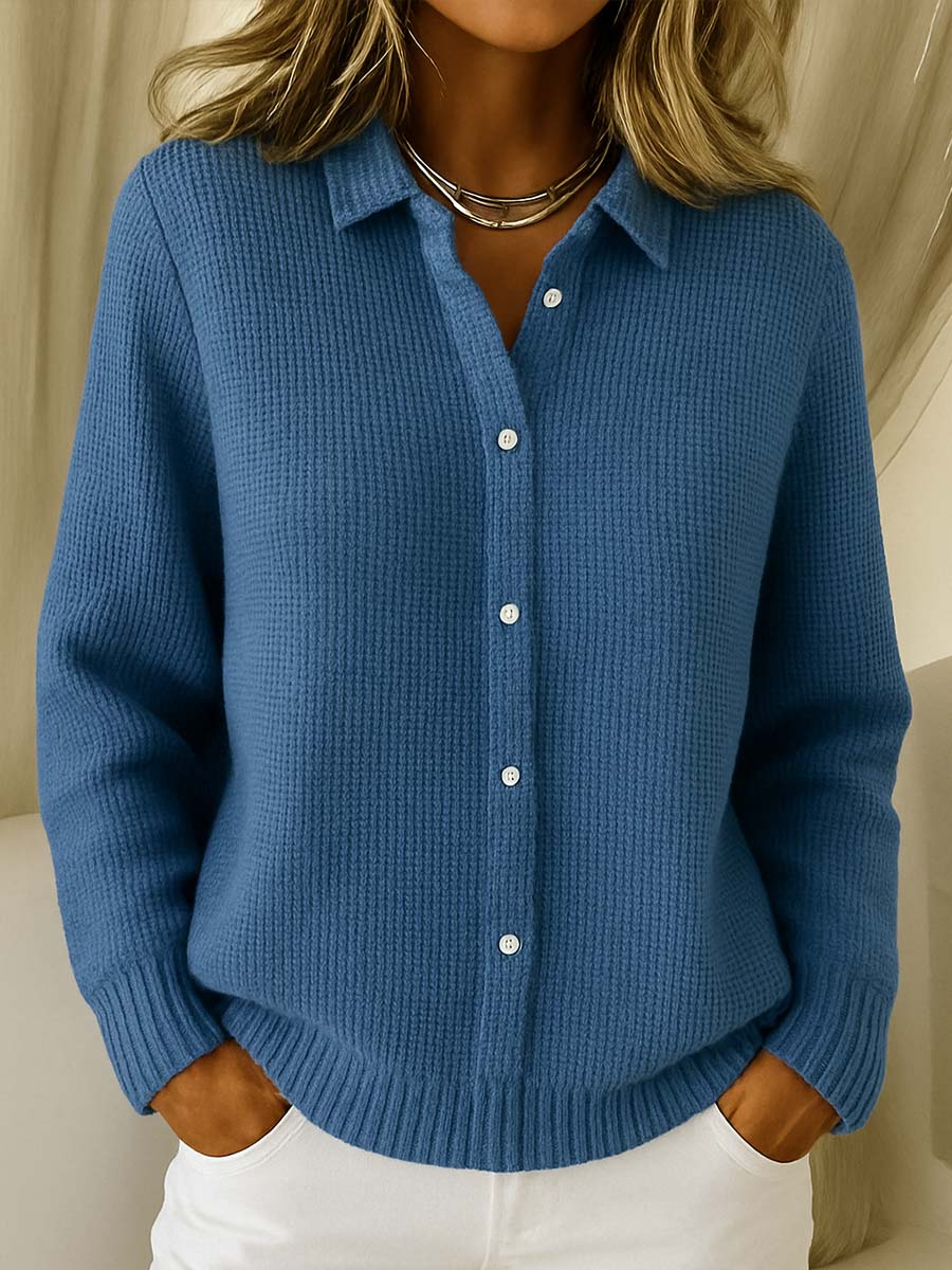 Monika | Damen Klassischer Kragen Knopfpullover