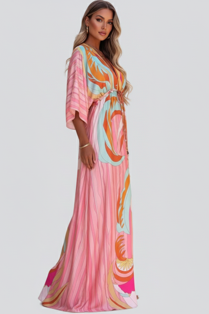 Federica | Damen Bedrucktes Sommerkleid mit Fledermausärmeln