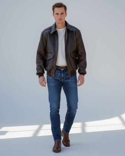 Elias | Herren Vintage Oversized Glänzender Lederjacke