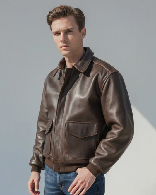 Elias | Herren Vintage Oversized Glänzender Lederjacke