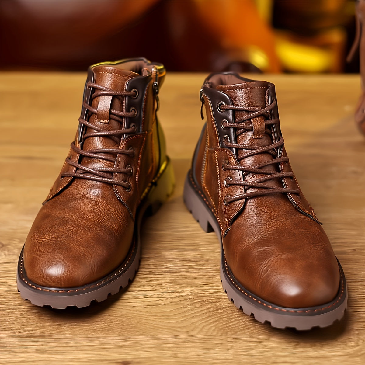 Florian | Herren Robuste Geschnürte Stiefeletten mit Reißverschluss