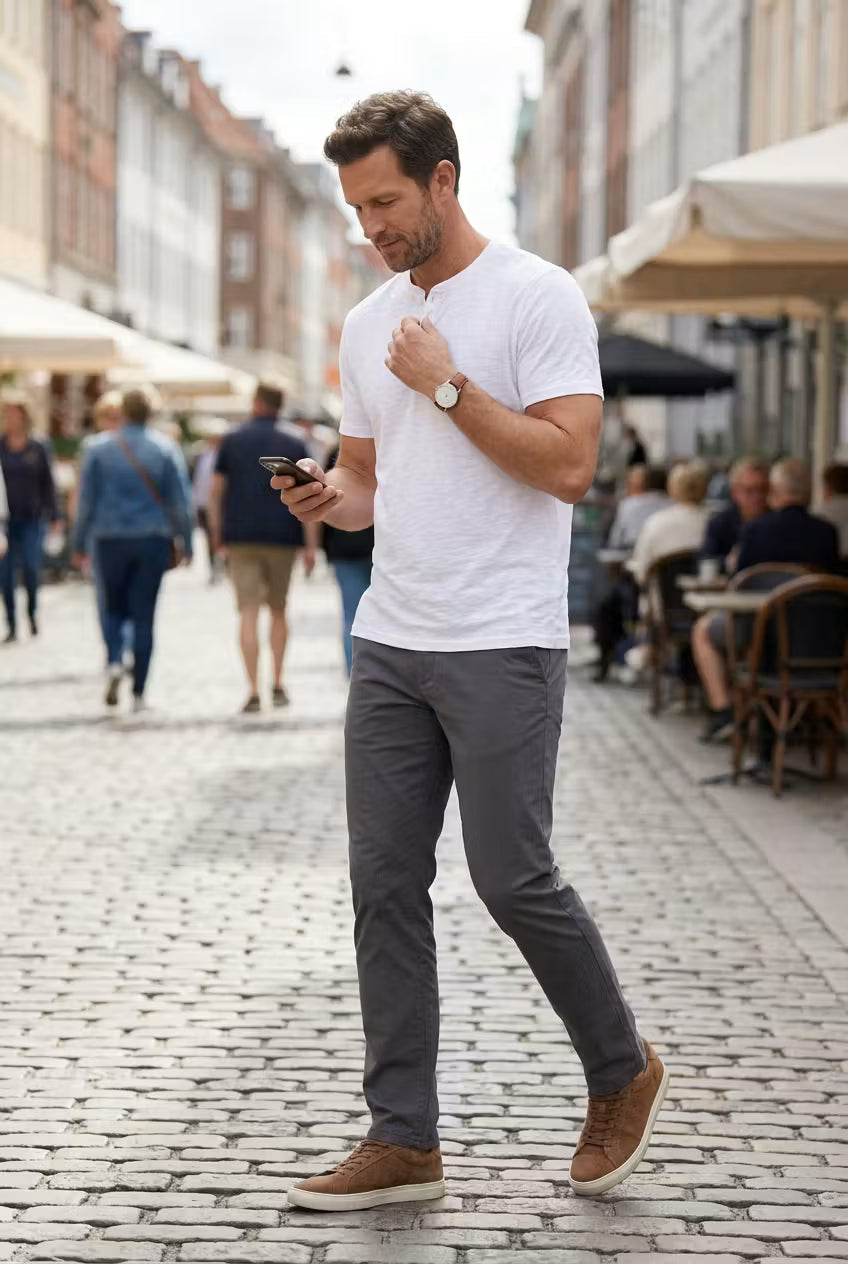 Frank | Herren Casual Kurzärmliges Henley Shirt