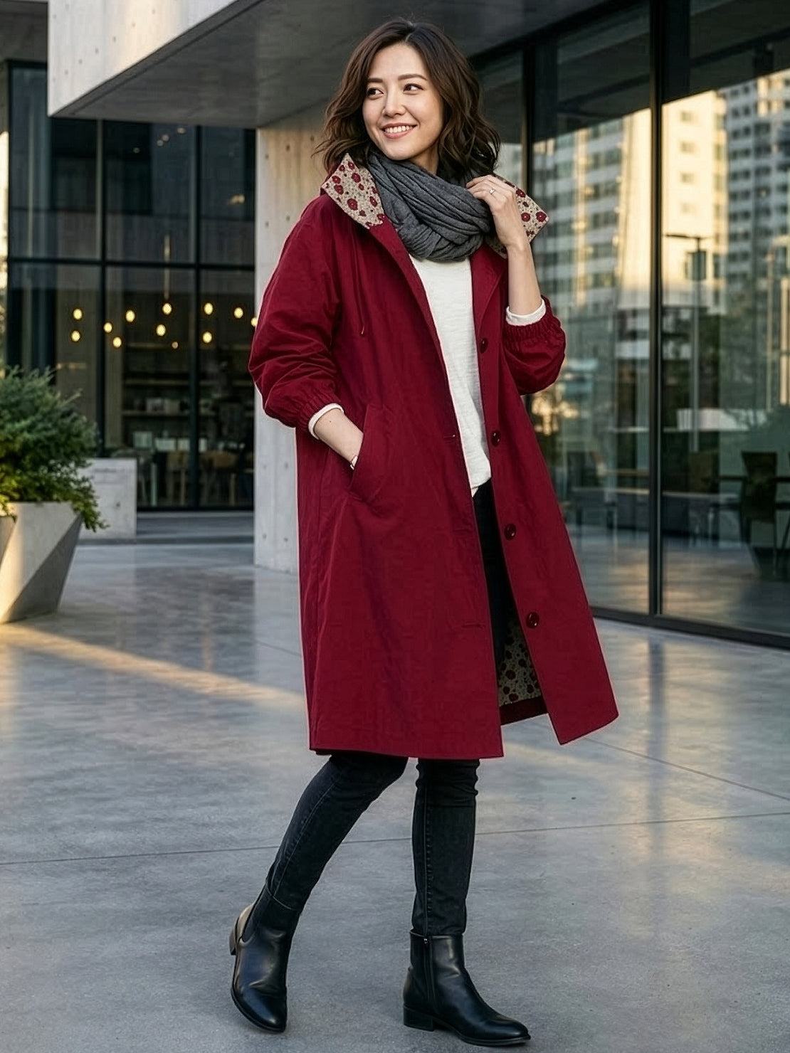 Franziska | Damen Funktionale Knopf-Regenjacke mit Kapuze