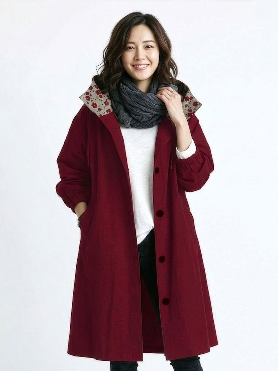 Franziska | Damen Funktionale Knopf-Regenjacke mit Kapuze
