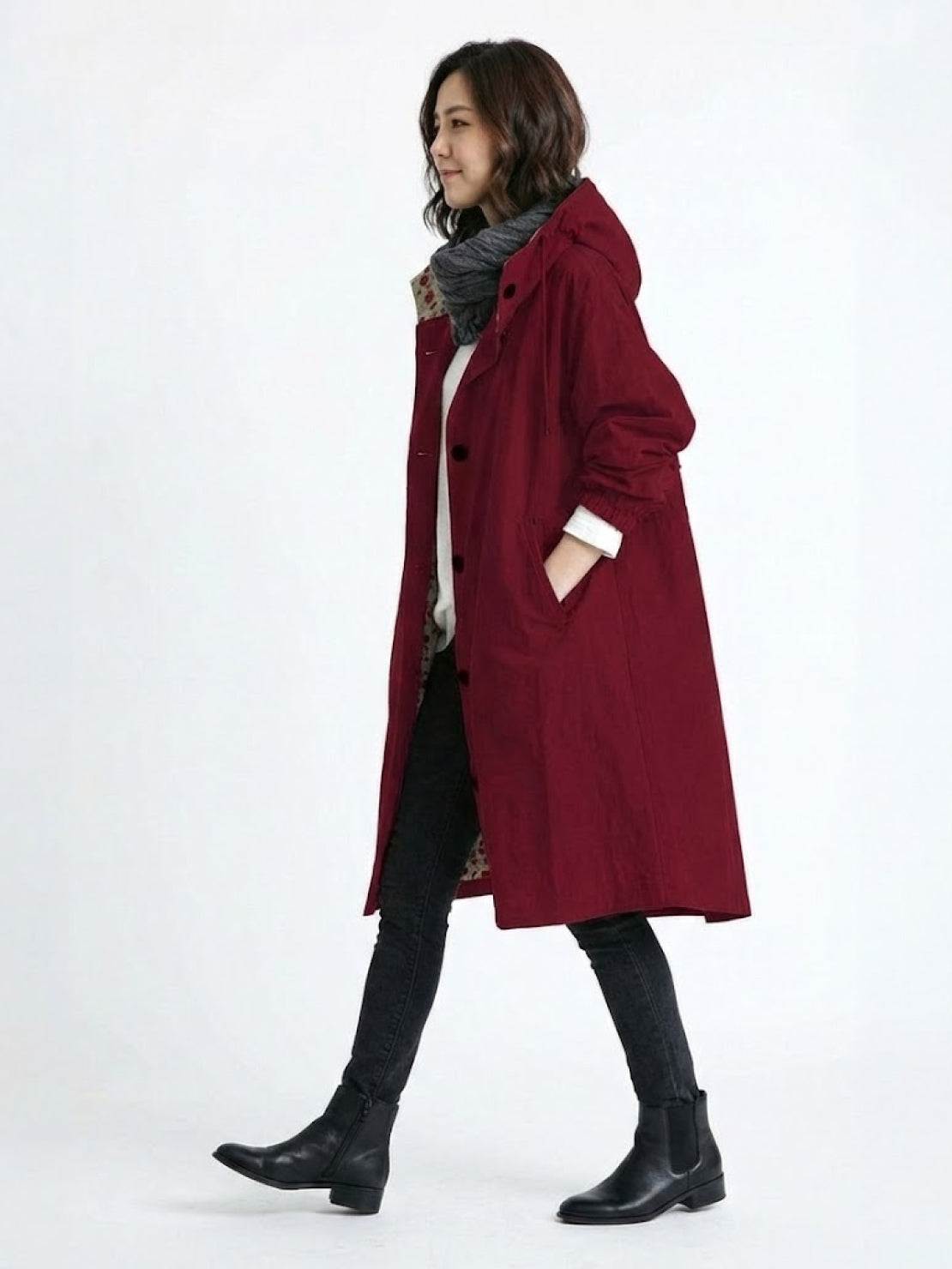 Franziska | Damen Funktionale Knopf-Regenjacke mit Kapuze
