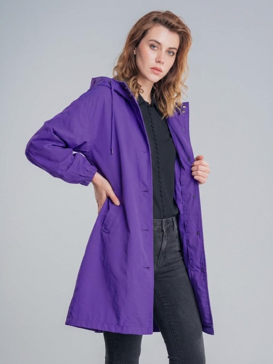 Franziska | Damen Funktionale Knopf-Regenjacke mit Kapuze