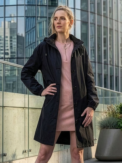 Franziska | Damen Funktionale Knopf-Regenjacke mit Kapuze