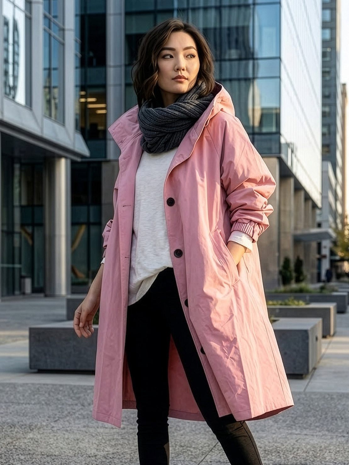Franziska | Damen Funktionale Knopf-Regenjacke mit Kapuze