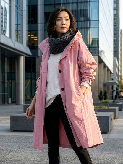 Franziska | Damen Funktionale Knopf-Regenjacke mit Kapuze