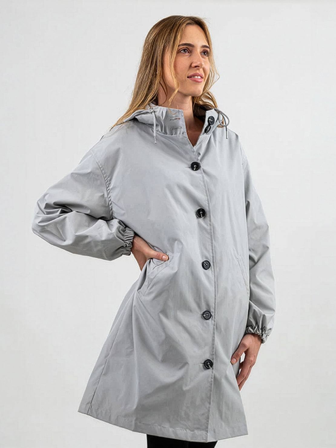 Franziska | Damen Funktionale Knopf-Regenjacke mit Kapuze
