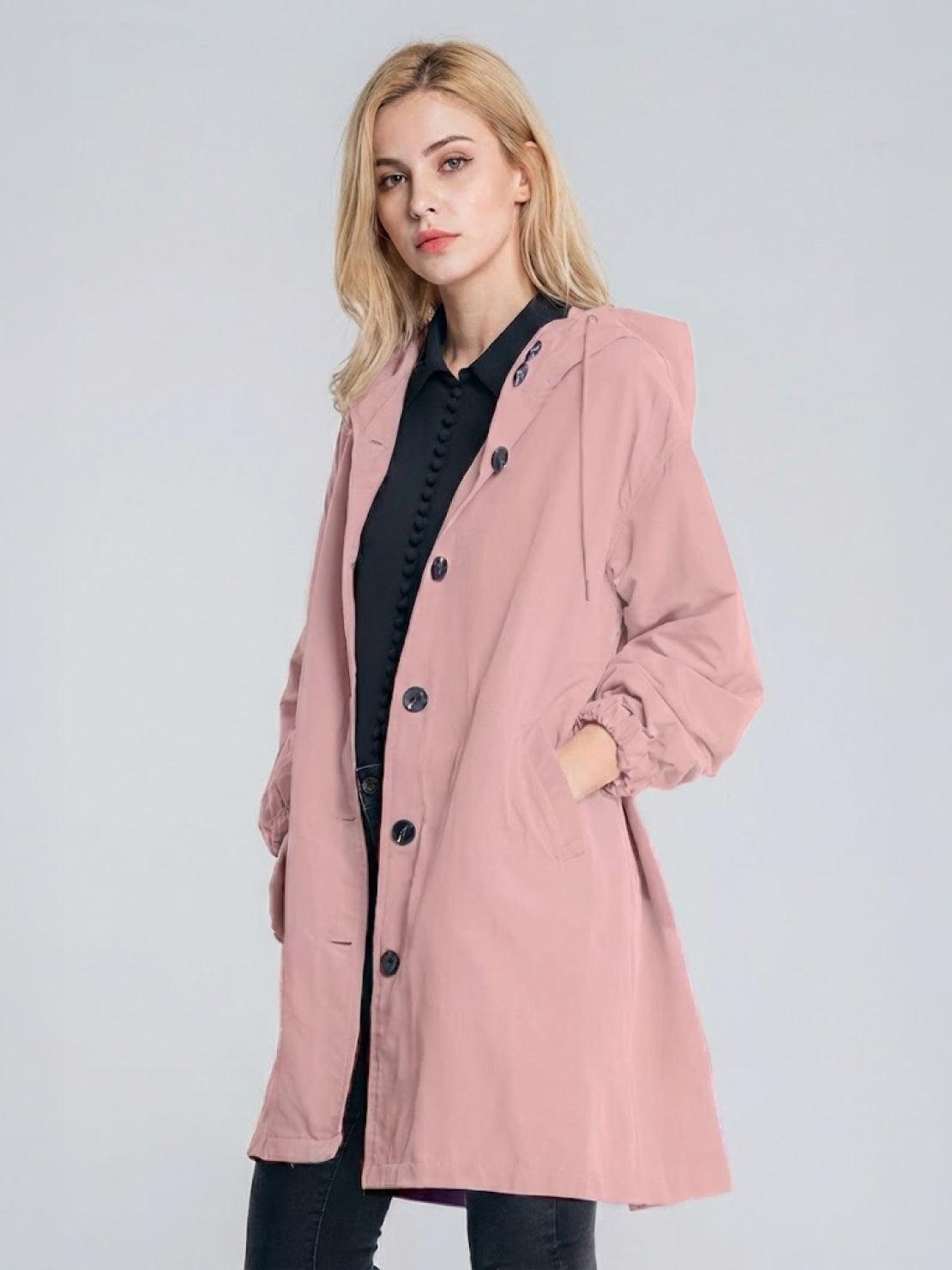 Franziska | Damen Funktionale Knopf-Regenjacke mit Kapuze