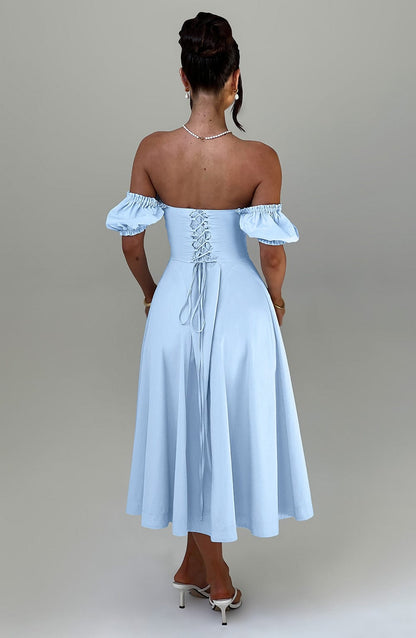 Gabriele | Damen Schulterfreies Tailliertes Midikleid