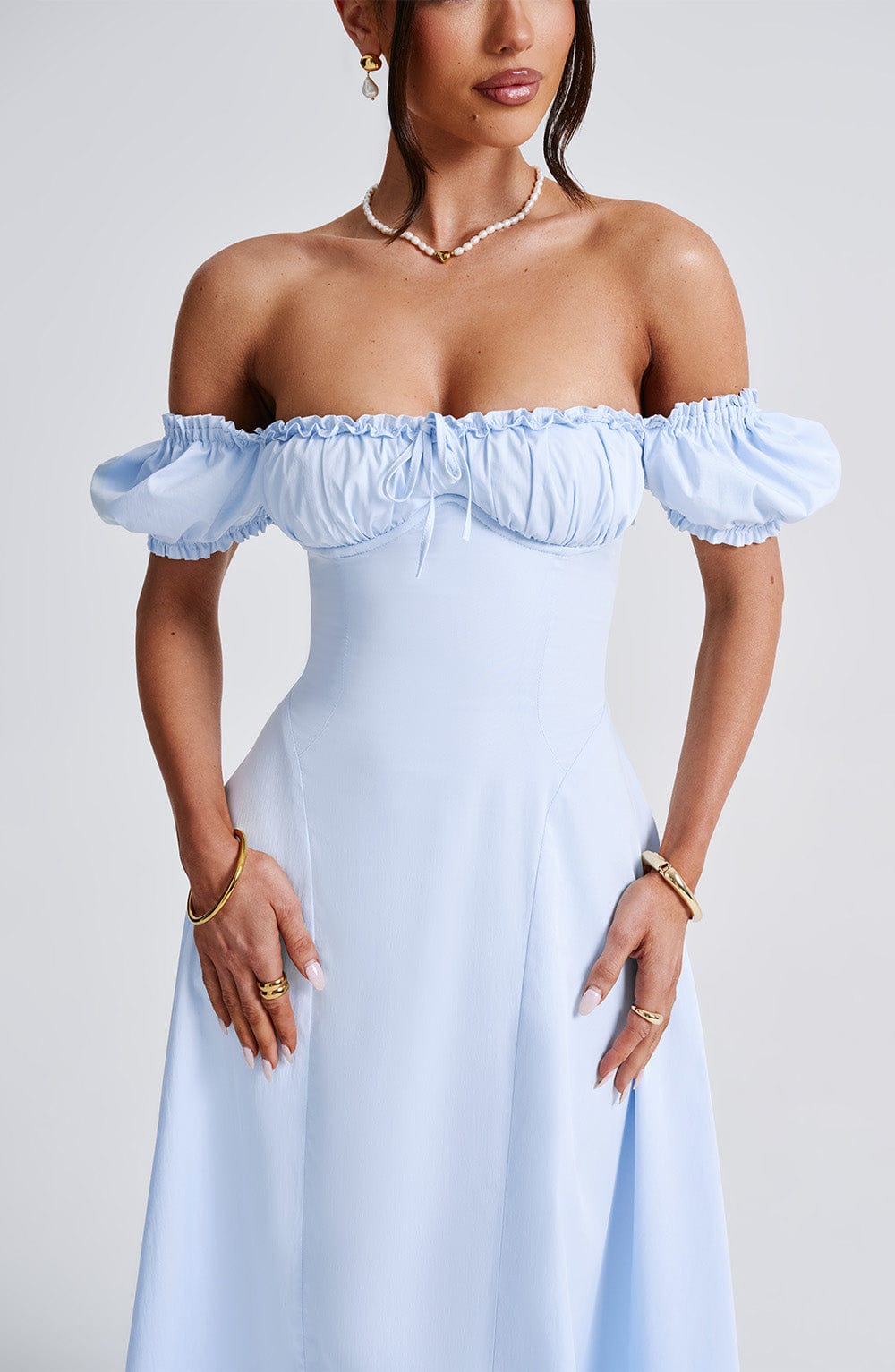 Gabriele | Damen Schulterfreies Tailliertes Midikleid