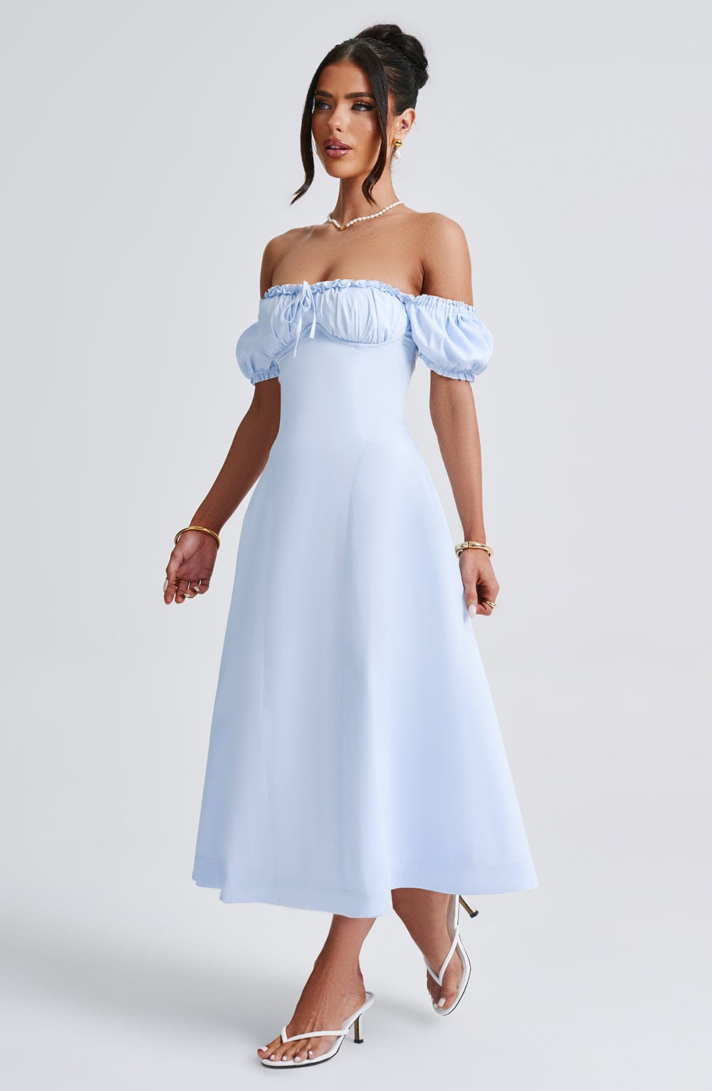 Gabriele | Damen Schulterfreies Tailliertes Midikleid